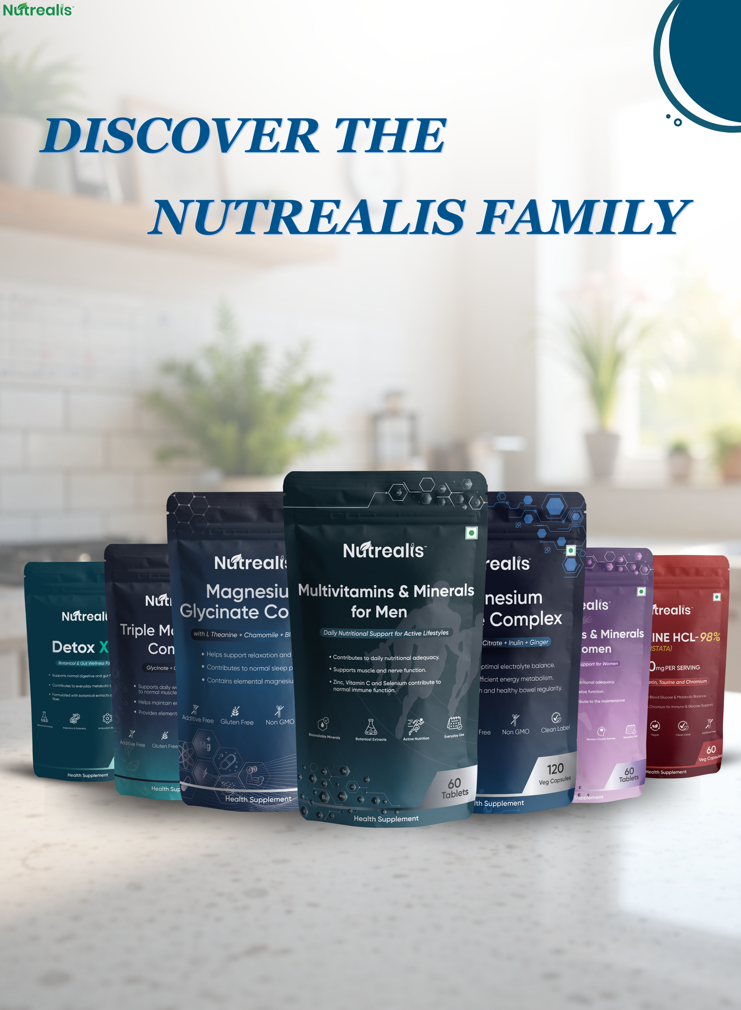 Nutrealis Multivitamins & Minerals for Men | 13 Vitamins, 8 Minerals, L-Carnitine, Ashwagandha & Fenugreek | Daily Nutrition for Active Lifestyles | 60 Tablets