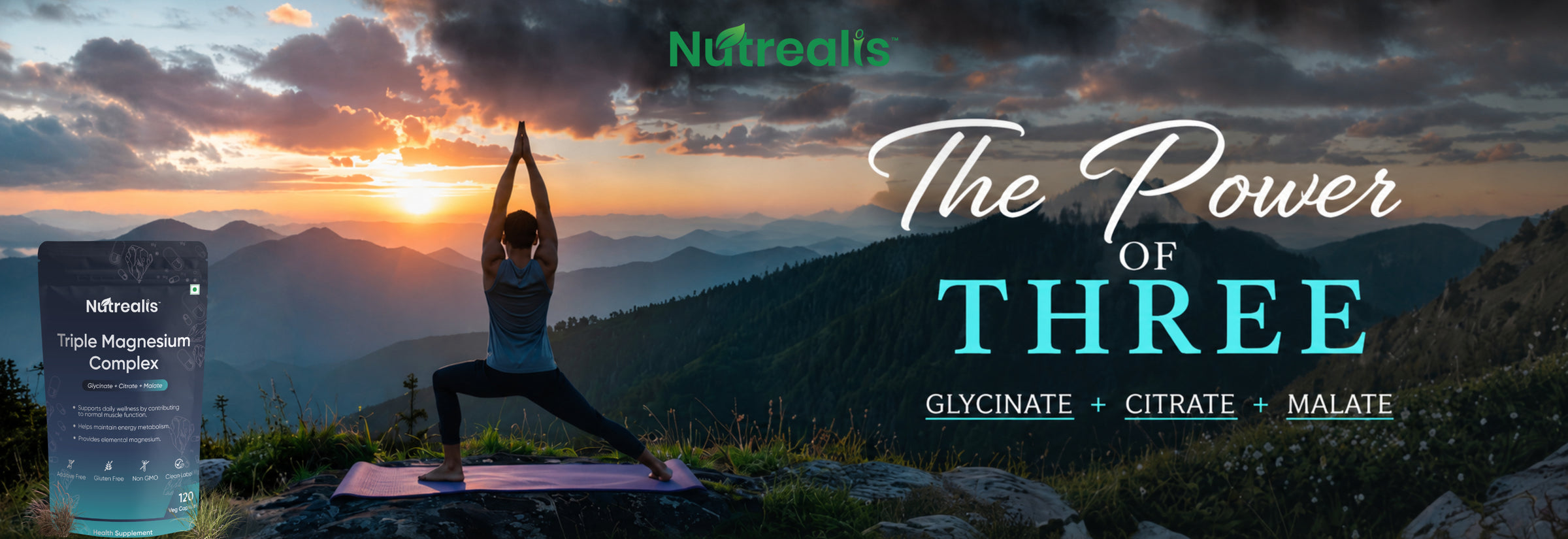 Nutrealis Triple Magnesium Complex | Glycinate, Citrate & Malate With Zinc | Three-Form Magnesium Supplement | 120 Veg Capsules