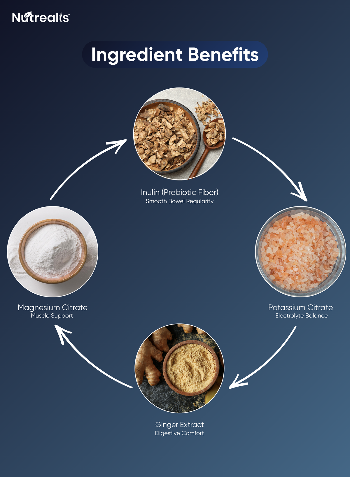 Nutrealis Magnesium Citrate Complex with Potassium & Ginger | For Muscle Relaxation & Digestion Support | 120 Veg Capsules