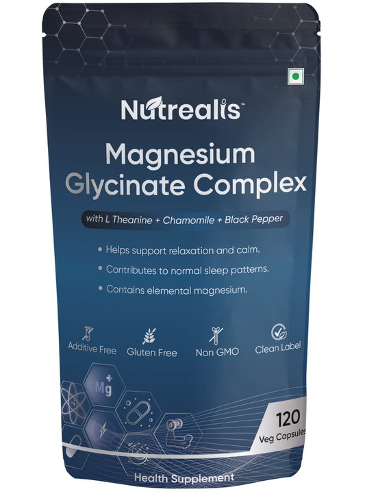 Nutrealis Magnesium Glycinate Complex | With L-Theanine, Chamomile & Black Pepper | Daily Magnesium Support | 120 Veg Capsules
