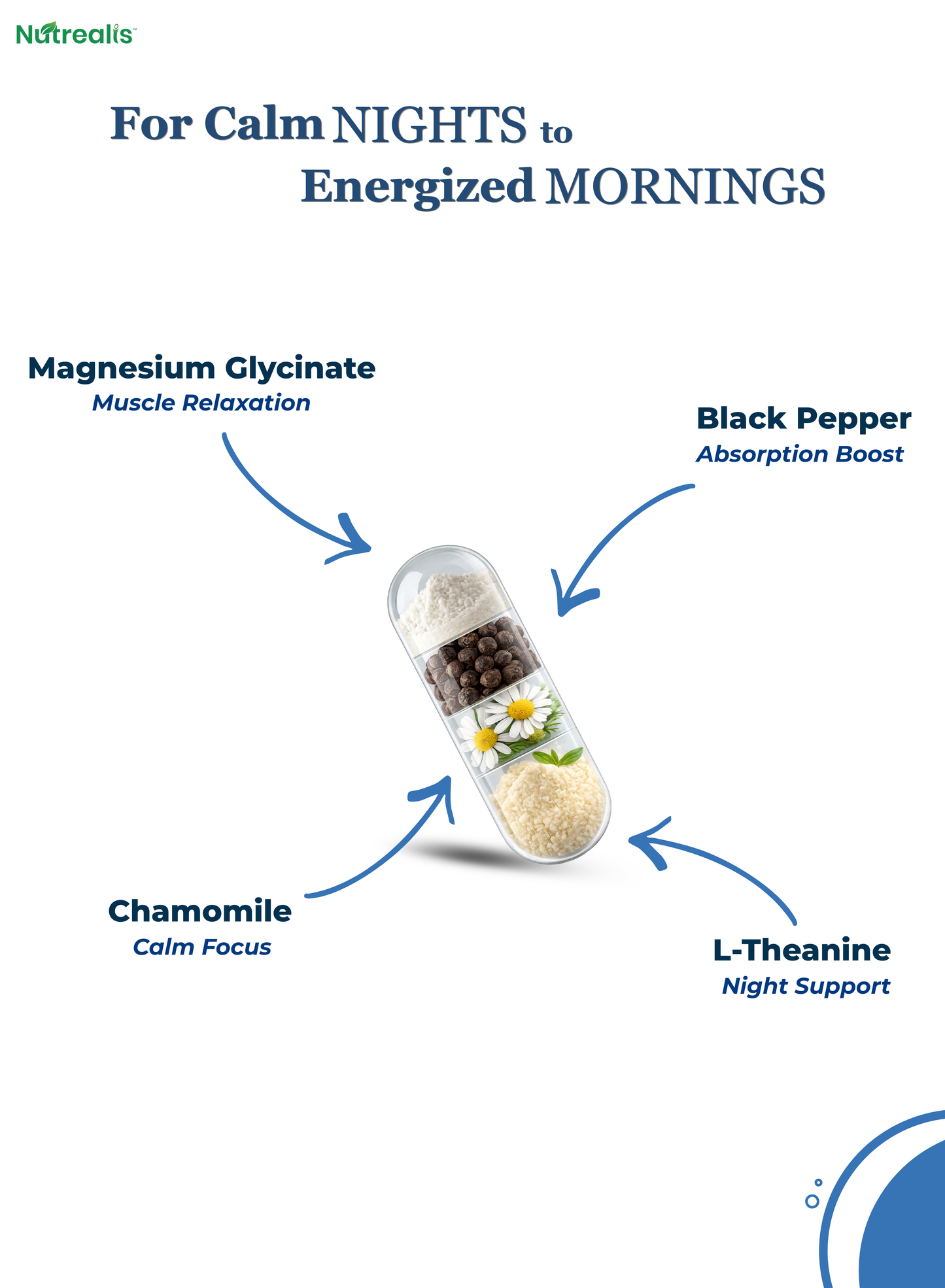 Nutrealis Magnesium Glycinate Complex | With L-Theanine, Chamomile & Black Pepper | Daily Magnesium Support | 120 Veg Capsules