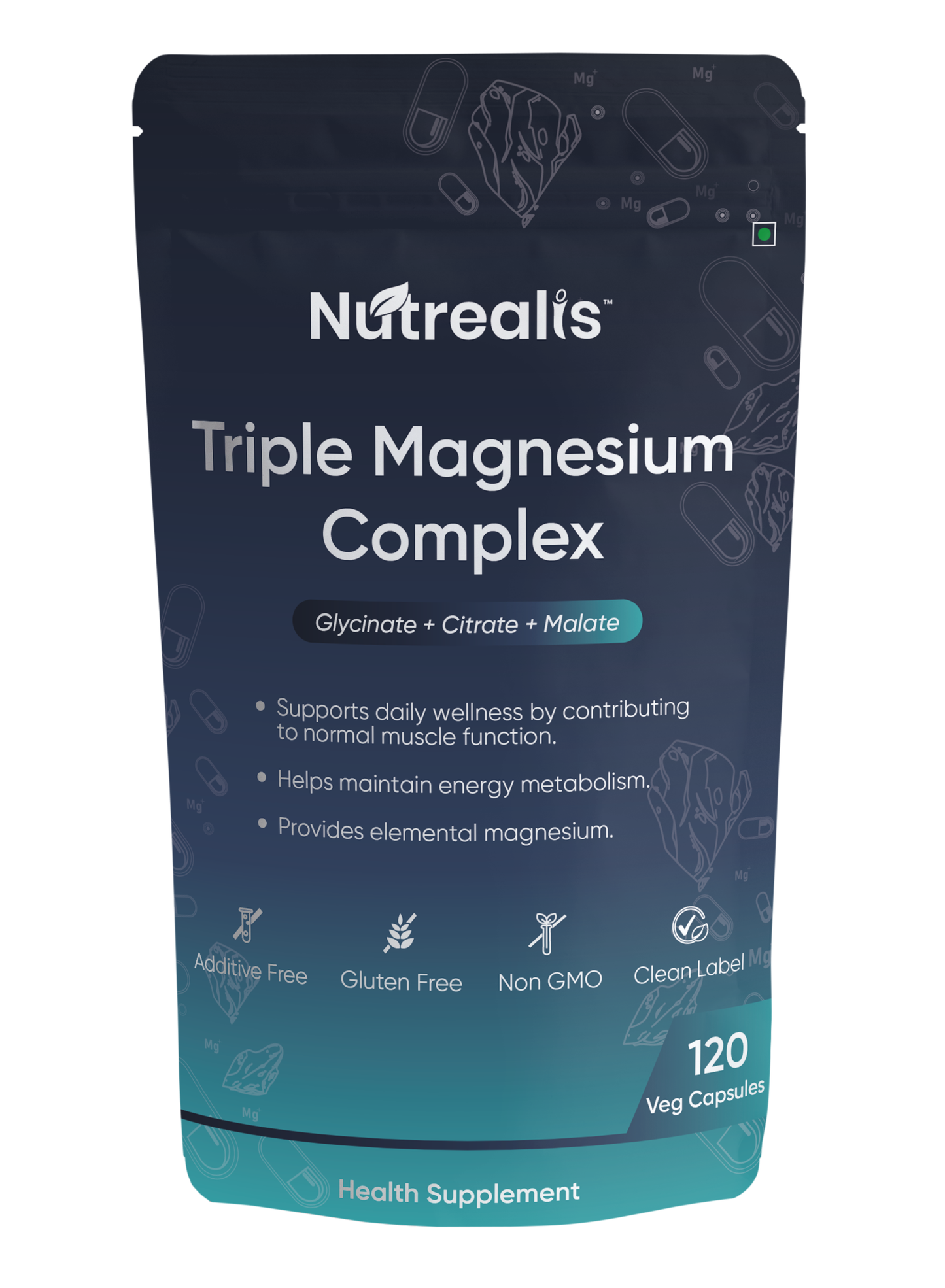 Nutrealis Triple Magnesium Complex with Zinc | For Active Muscle Recovery & Bone Health | 120 Veg Capsules