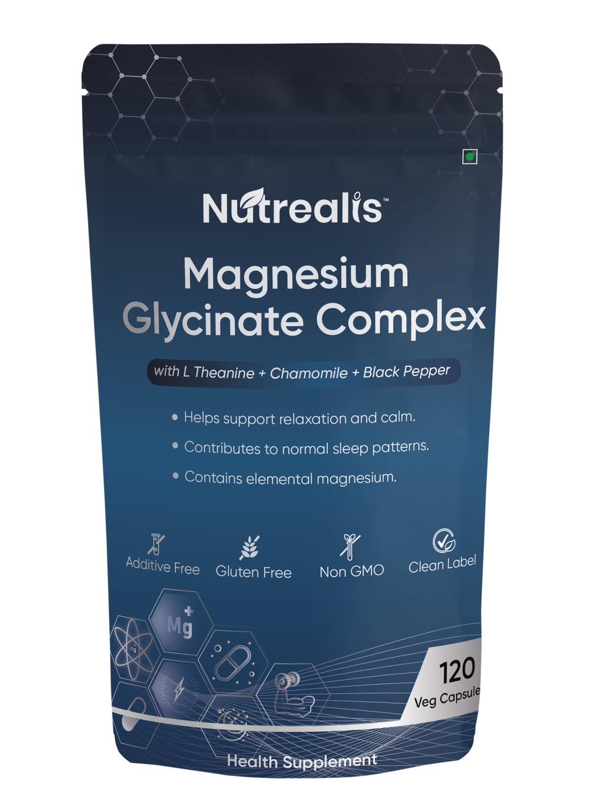 Nutrealis Magnesium Glycinate Complex with L-Theanine & Chamomile | For Sleep Support & Relaxation | 120 Veg Capsules