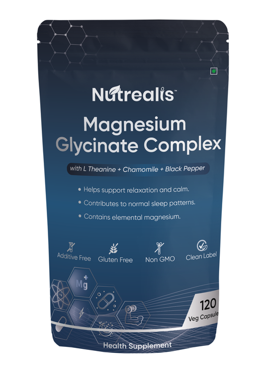 Nutrealis Magnesium Glycinate Complex with L-Theanine & Chamomile | For Sleep Support & Relaxation | 120 Veg Capsules
