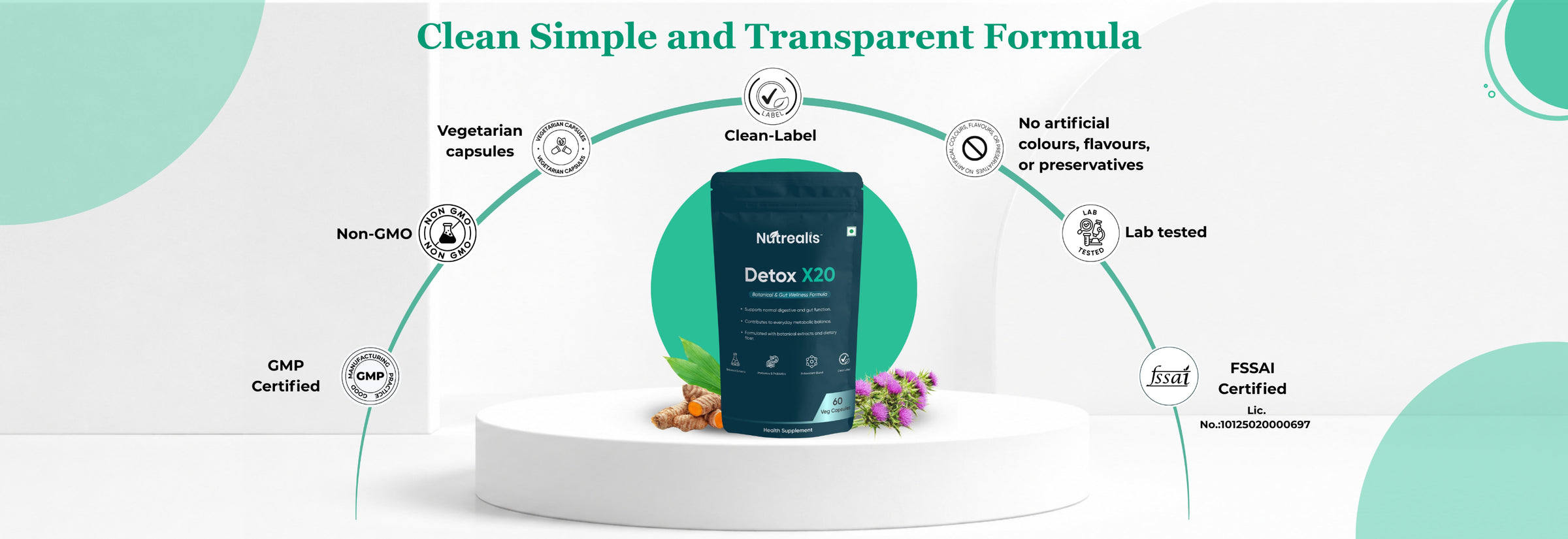 Nutrealis Detox X20 | With Milk Thistle, Amla, Prebiotics, Probiotics & Botanical Ingredients | Daily Botanical Wellness Formula | 60 Veg Capsules