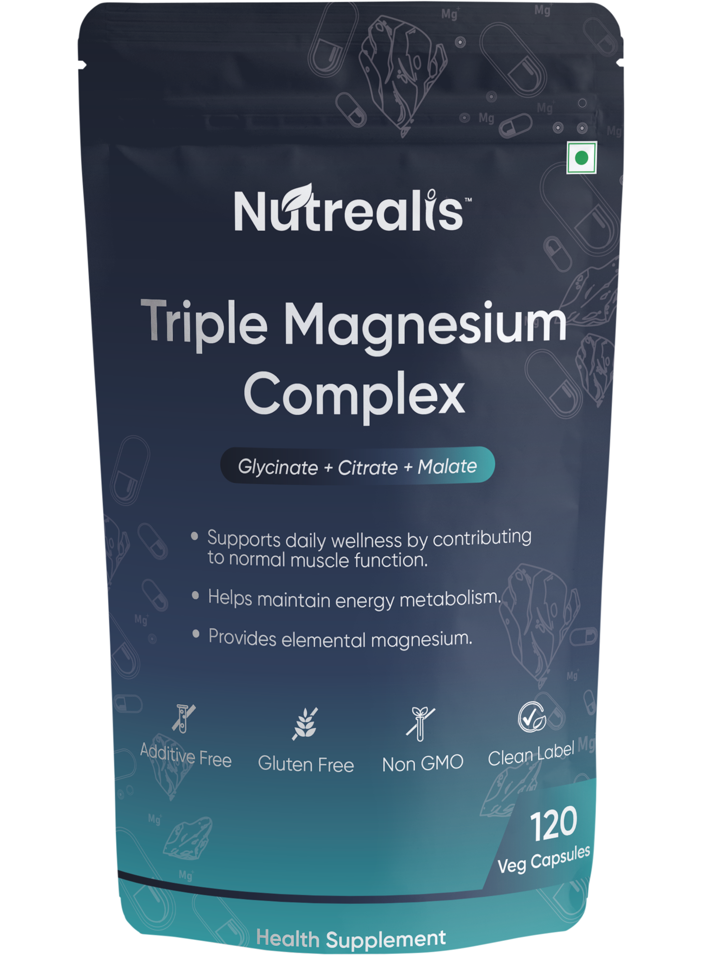 Nutrealis Triple Magnesium Complex | Glycinate, Citrate & Malate With Zinc | Three-Form Magnesium Supplement | 120 Veg Capsules