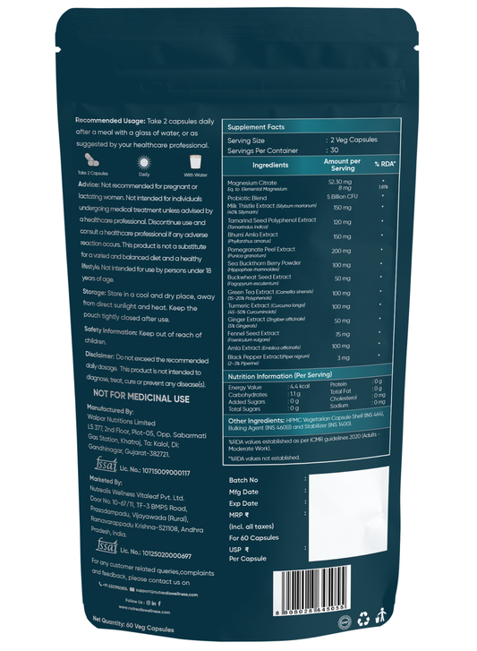 Detox Supplement with Milk Thistle & Green Tea | Liver & Gut Health Support with Probiotics | Antioxidant Formula for Weight Management | 60 Veg Capsules