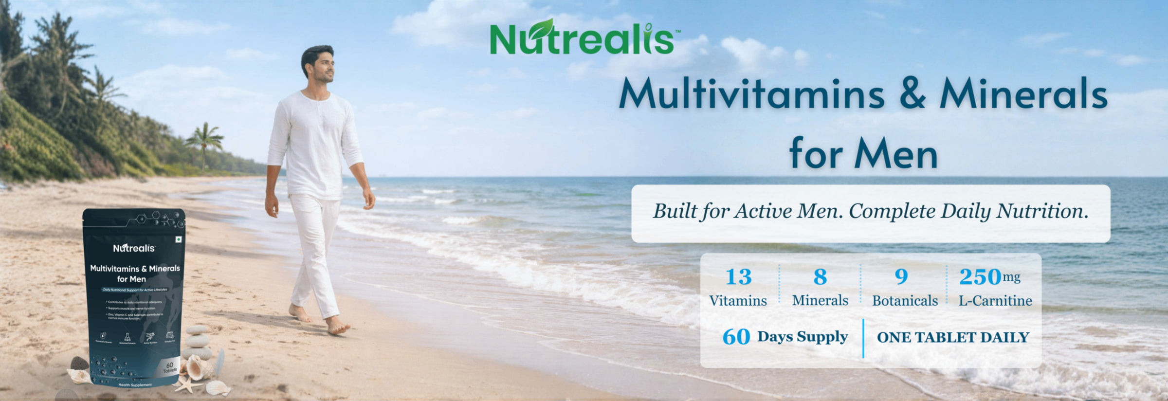 Nutrealis Men’s Multivitamins & Minerals | With Ashwagandha, Ginseng & Zinc | Daily Nutritional Support | 60 Tablets